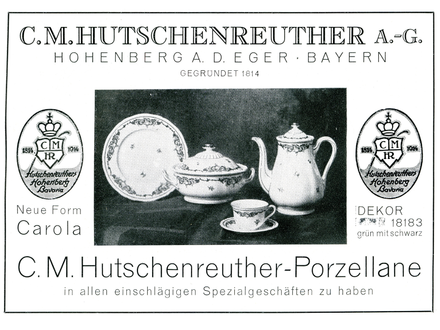 Historic advertisement for C. M. Hutschenreuther porcelain from Hohenberg.